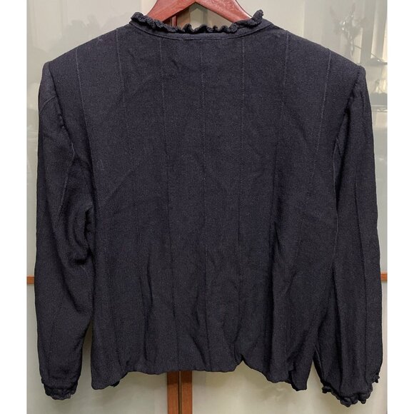 St. John Collection Black Knit Tie Front Ruffle Accented Cardigan Jacket Size XL - Picture 2 of 4